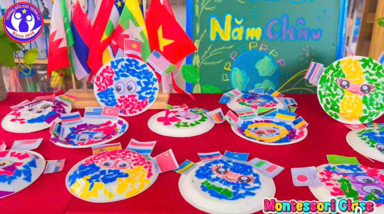 TIẾT HỌC TẠO HÌNH : TRÁI ĐẤT ÔM CỜ NĂM CHÂU